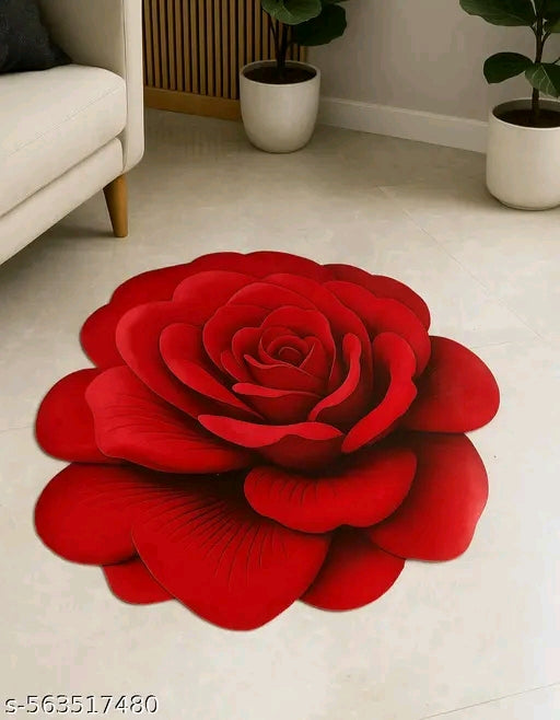 Red 3D Rose Flower Floor Mat – Decorative Anti-Slip Rug for Living Room, Bedroom & Entryway