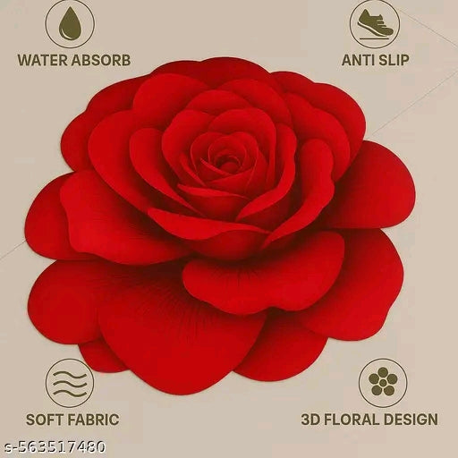 Red 3D Rose Flower Floor Mat – Decorative Anti-Slip Rug for Living Room, Bedroom & Entryway