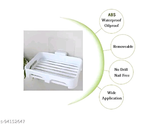 Bathroom Shelf Wall Mounted No Drill Storage Rack - 4 Piece Set (2 Shelves + 2 Soap Holders)