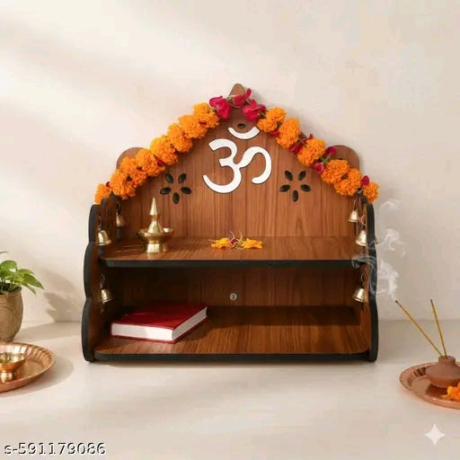 Puzzle Berry Small Wooden Mandir for Home | MDF Temple for Pooja Room & Daily Rituals (Design 1)