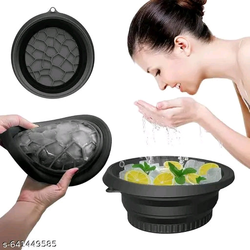 Face Bowl for Ice with Built-in Ice Tray – Collapsible Silicone Facial Ice Bath Bowl for Cold Plunge Therapy, Skin Tightening & Acne Relief – Portable Spa Tool for Home & Travel(Round)