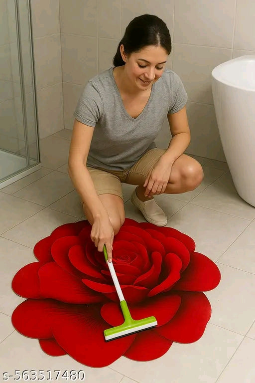 Red 3D Rose Flower Floor Mat – Decorative Anti-Slip Rug for Living Room, Bedroom & Entryway