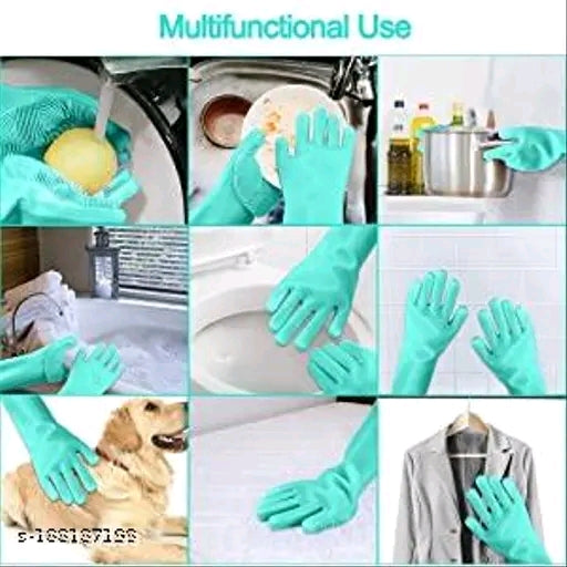 Stylo Silicone Cleaning Gloves - Magic Dishwashing Scrubber Gloves with Bristles