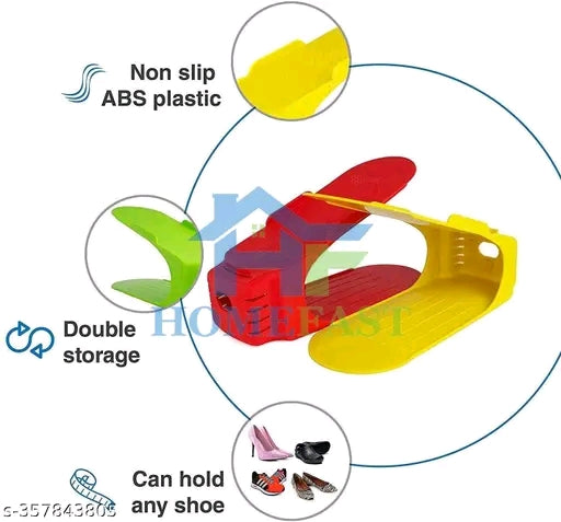 PURCHASE STORE® Shoe Slots Organizer - Double Layer Shoe Rack Space Saver for Closet (Multicolor, Pack of 6)