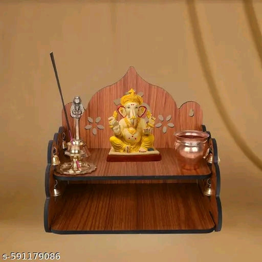Puzzle Berry Small Wooden Mandir for Home | MDF Temple for Pooja Room & Daily Rituals (Design 1)