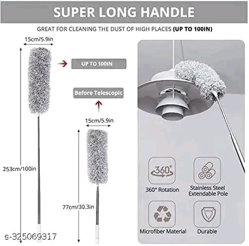 Microfiber Feather Duster Bendable & Extendable Fan Cleaning Duster with 100 inches Expandable Pole Handle Washable Duster for High Ceiling Fans, Window Blinds